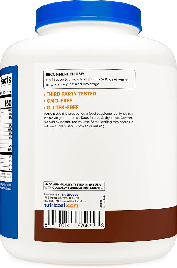 Nutricost Grass-Fed Whey Protein Isolate (Chocolate) 5LBS - Non-GMO, Gluten Free, Natural Flavors