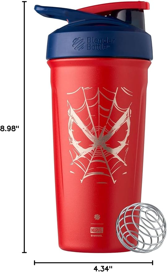 BlenderBottle Marvel Sport Insulated Stainless Steel Shaker Bottle with Wire Whisk, 24-Ounce, Spiderman Web – Protein Shakes & Hydration for Athletes & Fitness Enthusiasts, Easy Mixing, Keeps Drinks Cold, Lockable Lid