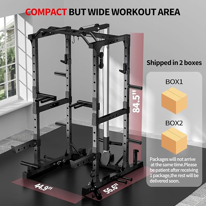 JEEKEE Power Cage,2000lbs Multi-Function Squat Rack, 2000lbs Power Rack with Cable Crossover System and 20+ Attachments