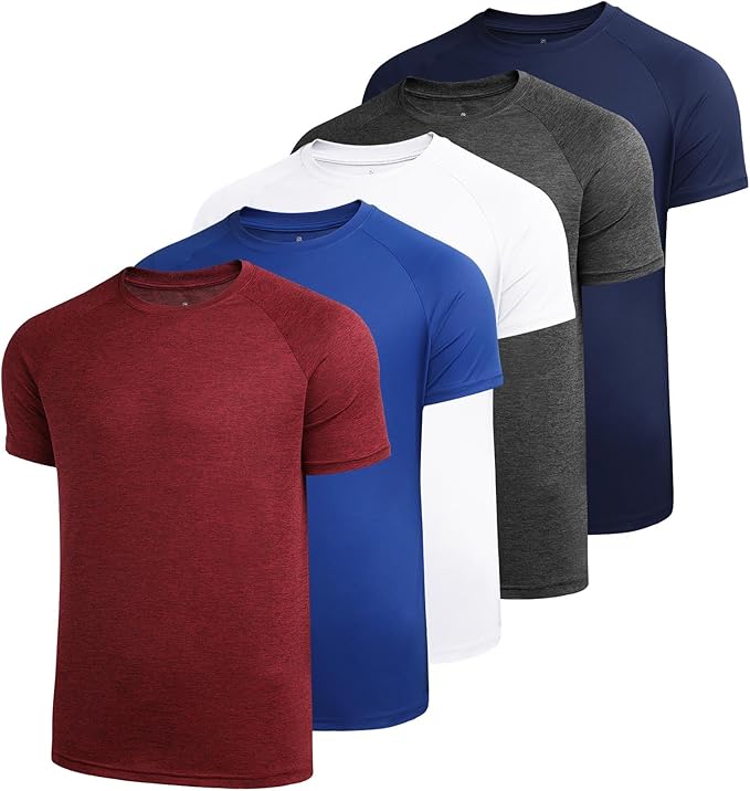 Sumolux 5 Pack Men’s Active Crew Neck T Shirts Quick Dry Athletic Running Gym Workout Short Sleeve Tee Tops Bulk
