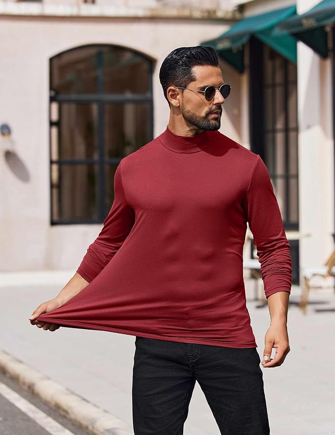 COOFANDY Mens Mock Turtleneck T-Shirts Long Sleeve Solid Color Tees Shirts Basic Casual Slim Fit Pullover T Shirts