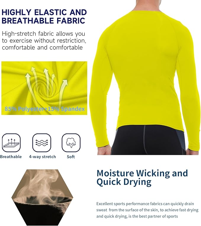 Compression Shirt Men Long Sleeve Quick Dry T-Shirt Athletic Workout Base Layer Running Sports Gym Undershirts