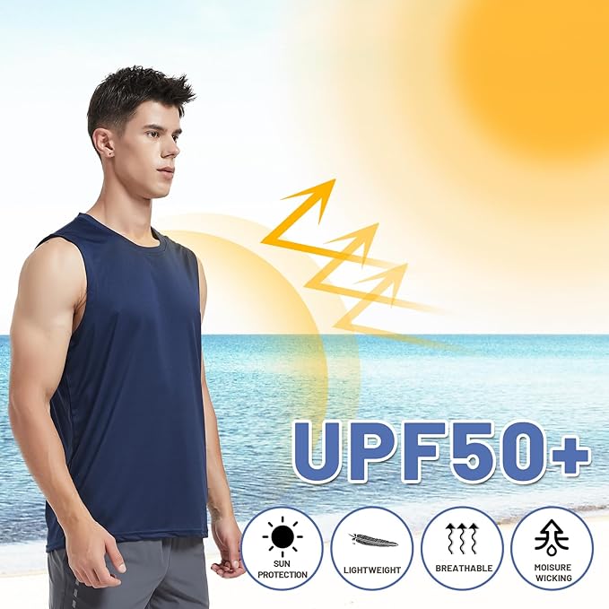 MIER Men's Workout Tank Tops UPF 50+ Swim Shirts Quick Dry Running Sleeveless UV Protection Muscle Tees