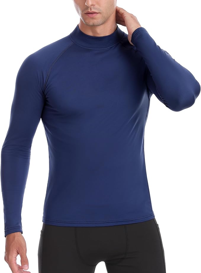 Men's Thermal Compression Shirts, Long Sleeve Fleece Lined Turtleneck Undershirt, Cold Weather Ski Base Layer Tops
