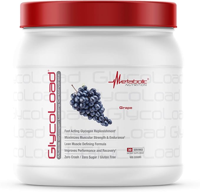 Metabolic Nutrition, Glycoload, 100% Micronized Cyclic Cluster Dextrin Carbohydrate Powder, Muscle Glycogen Loading Carbohydrate, Pre Intra Post Workout Supplement, Grape, 600 gm (30 ser)