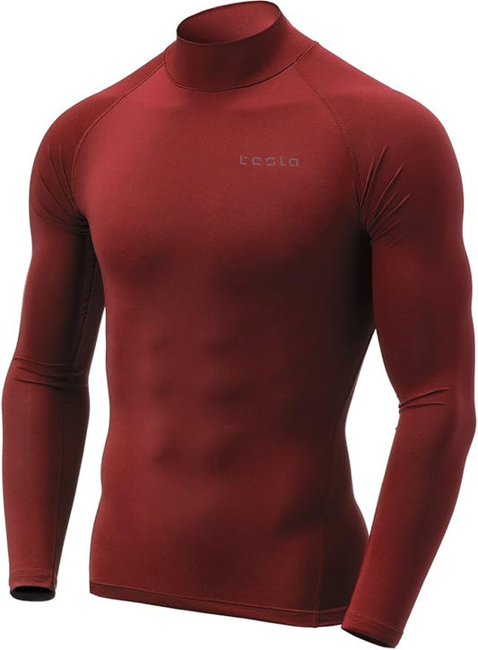 TSLA Men's Thermal Long Sleeve Compression Shirts, Mock/Turtleneck Winter Sports Running Base Layer Top