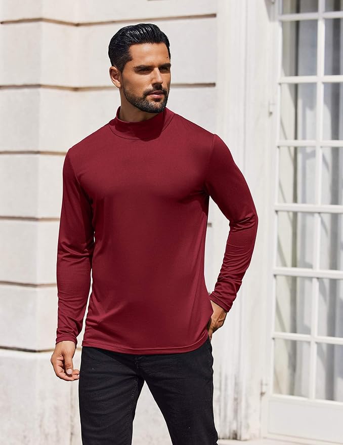 COOFANDY Mens Mock Turtleneck T-Shirts Long Sleeve Solid Color Tees Shirts Basic Casual Slim Fit Pullover T Shirts