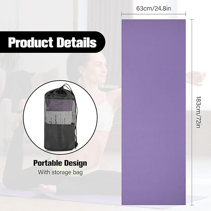MoKo Hot Yoga Towel, Non-Slip Yoga Mat Towel with Grip Dots, 74.4"×27.3" Yoga Mat Cover for Pilates, Fitness, Meditation