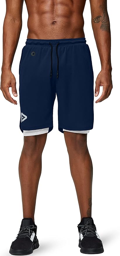 Pinkbomb Men's 2 in 1 Running Shorts Gym Workout Quick Dry Mens Shorts with Phone Pocket