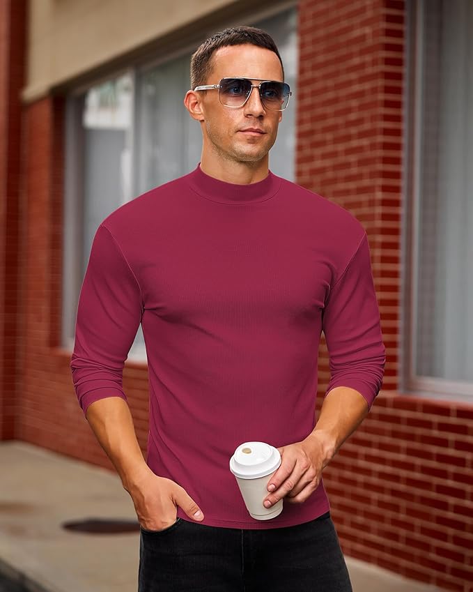 Mens Casual Mock Turtleneck Long Sleeve Basic Lightweight Slim Fit Pullover Tops Ribbed Thermal Undershirts