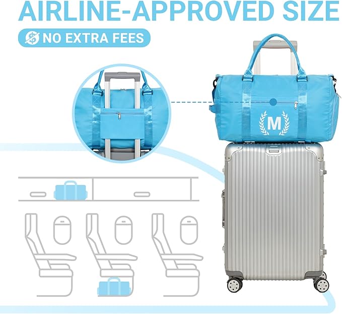 Gym Bag for Women, Personalized Duffle Bag with Shoe Compartment, Sports Bag for Yoga & Dance with Wet Pocket and Mat Strap(AquaBlue,E)