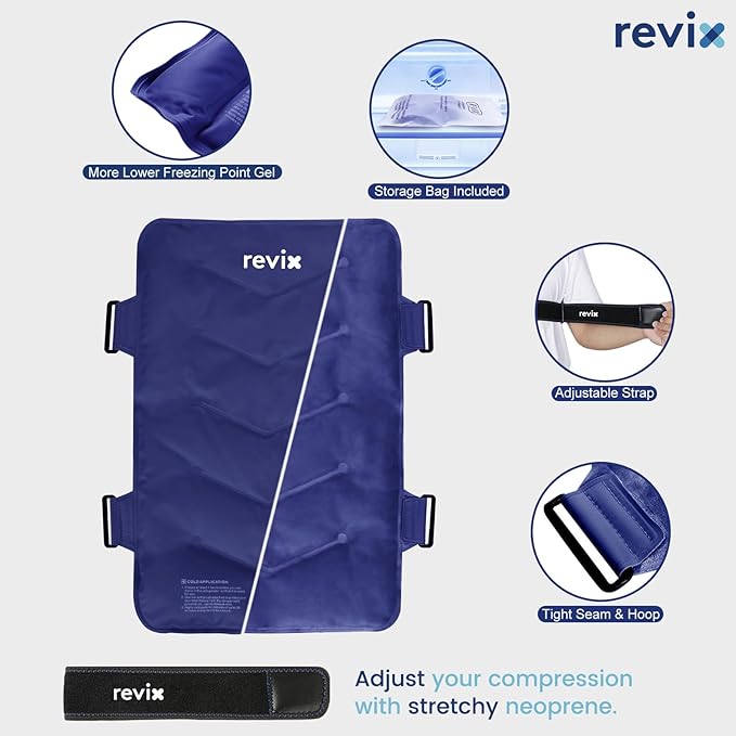 REVIX Large Ice Pack for Back, 13” x 21” Reusable Gel Cold Pack for Full Back Coverage, Cold Compress Wrap for Shoulder, Hip, Leg Relief, Ideal for Fatigue, Muscle Soreness, and Daily Recovery, Navy