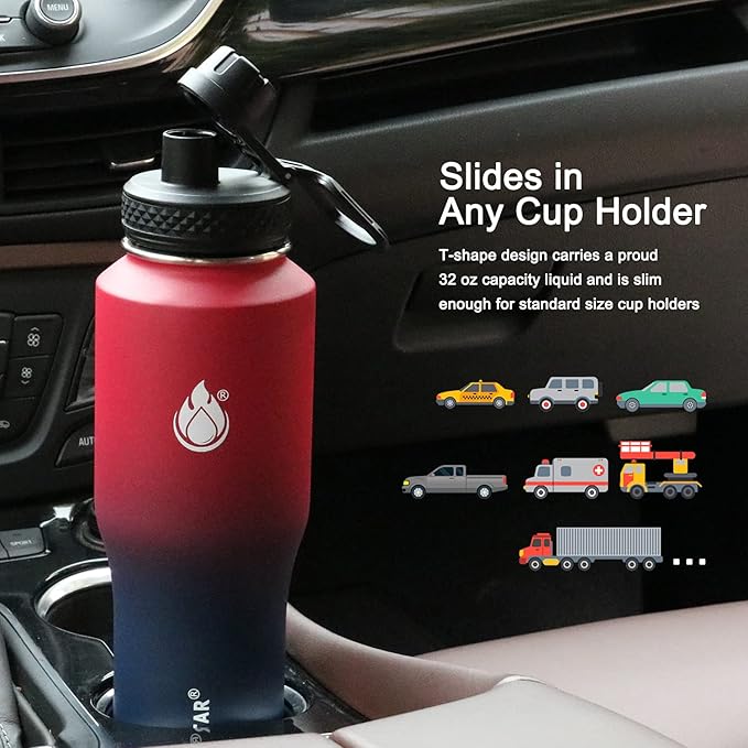 SENDESTAR 32oz Water Bottle Wide Mouth Stainless Steel Vacuum Insulated Double Wall with 2 Lids Fit in Any Car Cup Holder