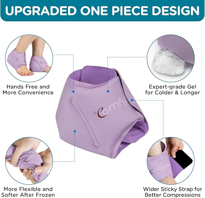 Comfytemp Ankle Ice Pack Wrap for Swelling, Plantar Fasciitis, Foot Pain Relief, Gel Packs for Injury Reusable, Hot Cold Compress for Achilles Tendonitis, Heel Spur, Sprain, Swelling, 2 Packs (Purple)