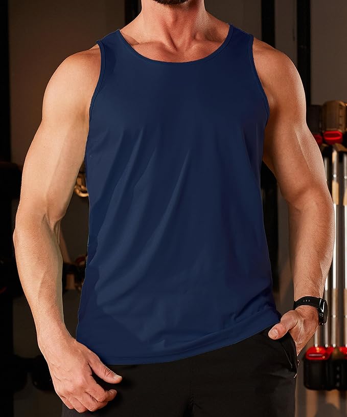 KEFITEVD Men's Workout Tank Tops Sleeveless Quick Dry UPF 80+ Summer Sun Shirts for Running Swim Gym Beach