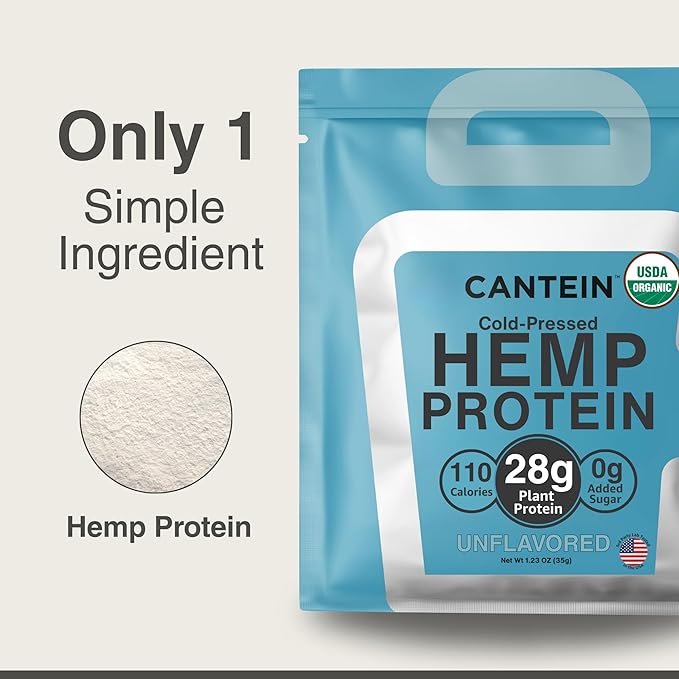 Organic Hemp Protein Powder, Plant Based and Vegan Protein Shake, Lactose and Dairy Free, Gluten Free, Clean and Natural- Unflavored (1 Serving)