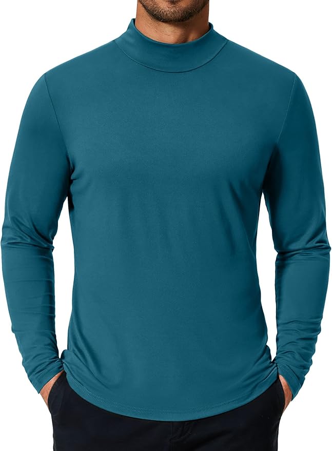 COOFANDY Mens Mock Turtleneck T-Shirts Long Sleeve Solid Color Tees Shirts Basic Casual Slim Fit Pullover T Shirts