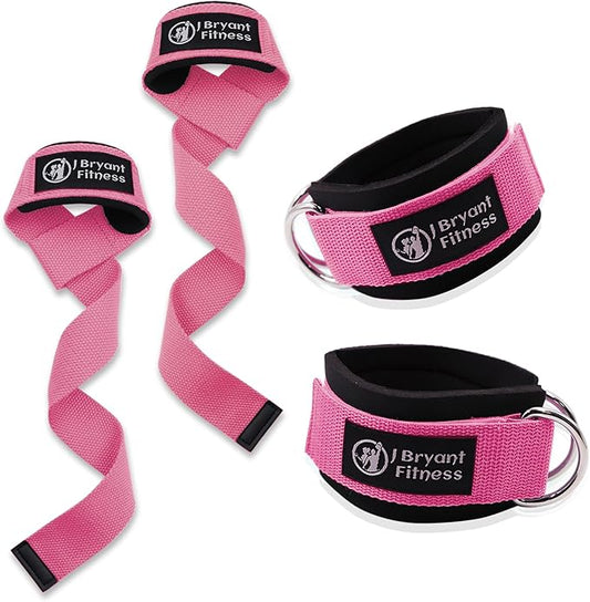 J Bryant Lifting Wrist Straps for Weightlifting and Ankle Strap for Cable Machines Booty Workouts Strength Training Attachments