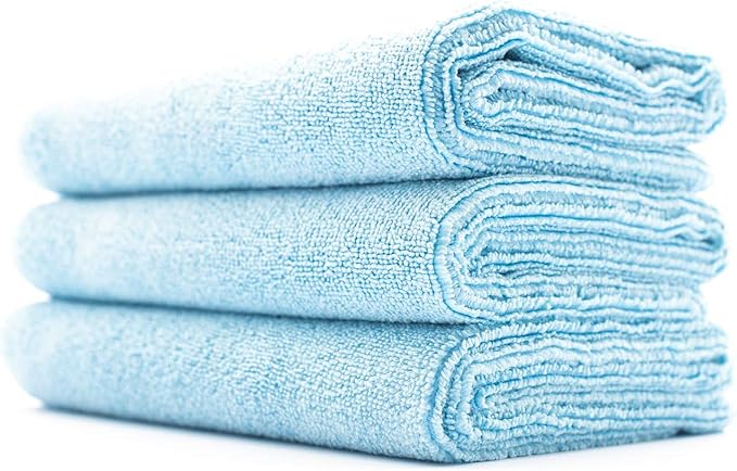 The Rag Company - Sport & Workout Towel - Gym, Exercise, Fitness, Spa, Ultra Soft, Super Absorbent, Fast Drying Premium Microfiber, 320gsm, 16in x 27in (3-Pack) (Light Blue)