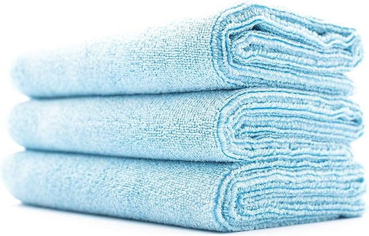 The Rag Company - Sport & Workout Towel - Gym, Exercise, Fitness, Spa, Ultra Soft, Super Absorbent, Fast Drying Premium Microfiber, 320gsm, 16in x 27in (3-Pack) (Light Blue)