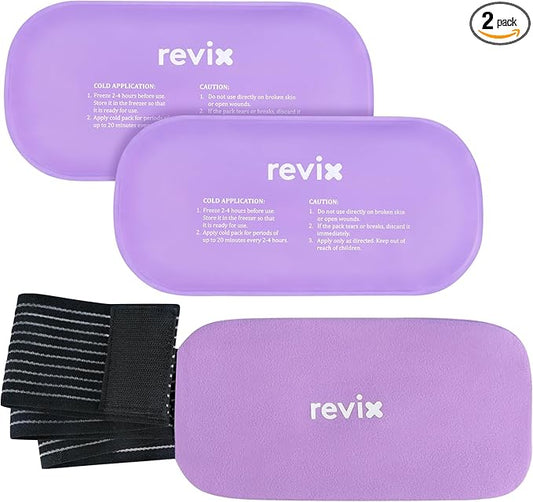 REVIX 2-Pack Gel Ice Packs Reusable with Soft Cover, 10"x 5" Multi-Use Cold Packs for Injuries, Hot Cold Gel Packs for Elbow, Neck, Back, Shoulders, Ankles, Purple