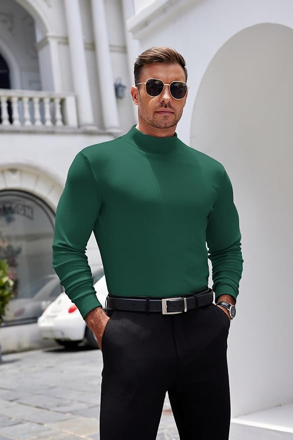 COOFANDY Mens Mock Turtleneck Long Sleeve Shirts Basic Thermal Turtle Neck Undershirt Lightweight Pullover Sweaters Top