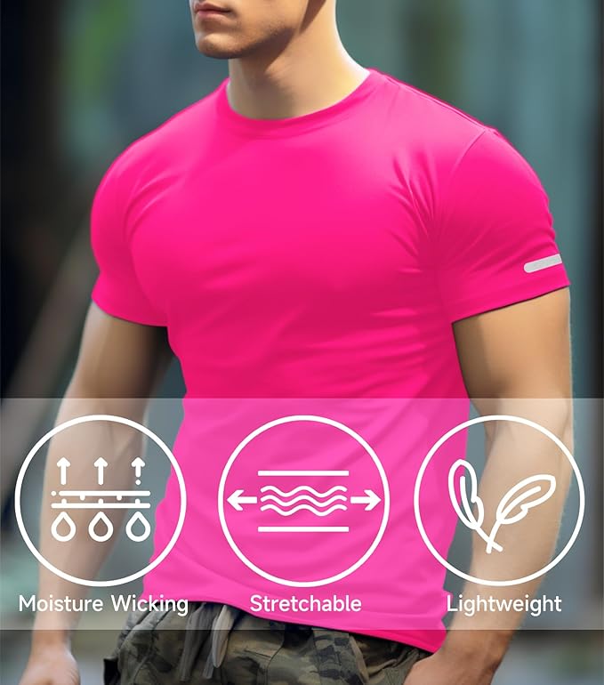 Mens Workout Shirts Fitted, Quick Dry Gym Tshirts Running Athletic Top Moisture Wicking Tee