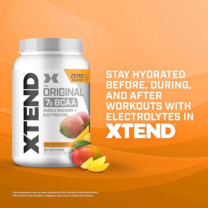 XTEND Original BCAA Powder Mango Madness | Sugar Free Post Workout Muscle Recovery Drink with Amino Acids | 7g BCAAs for Men & Women | 90 Servings