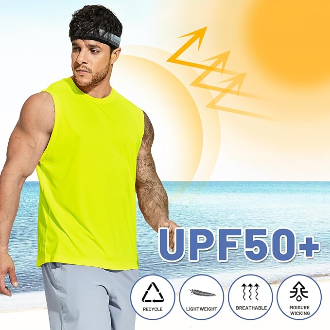 MIER Men's Workout Tank Tops UPF 50+ Swim Shirts Quick Dry Running Sleeveless UV Protection Muscle Tees