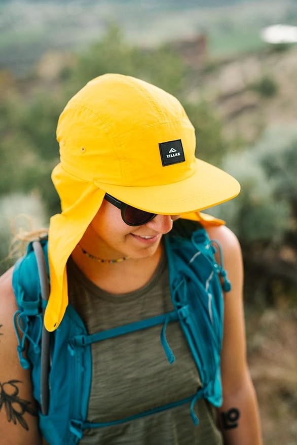 Tillak Chamisa Sun Hat, Lightweight Nylon 5 Panel Cap with Hide-able Neck Shade and Spring Cord