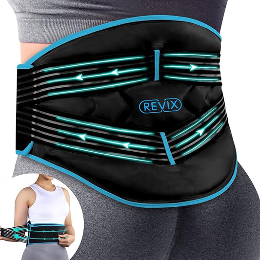 REVIX Large Ice Pack for Back, Reusable Lower Back Ice Wrap with Dual Compression Straps, Flexible Cold Pack Brace for Lumbar Support, Sciatic Nerve, Muscle Recovery