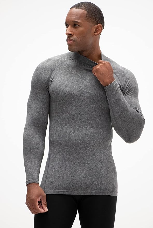 DEVOPS 2 Pack Men's Thermal Turtle Mock Neck Shirts, Compression Long Sleeve Tops and Hoodies