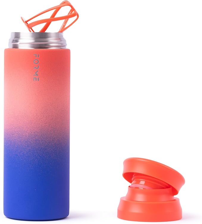 FORME - Shaker, 700ml Stainless Steel Protein Shaker, Double Walled Vacuum Insulated, Cold and Hot Drinks, Silent & Leak Proof, Fits Most Cup Holders (Gradient Blue/Orange/Red)