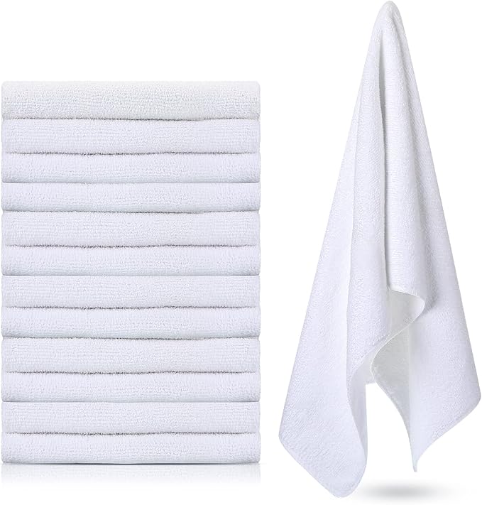 Handepo 12 Pcs Microfiber Workout Gym Towels, 360 GSM 12 x 30 Inch Gentle and Fast Drying Absorbent Towels for Men Women Yoga Travel Sports(White)