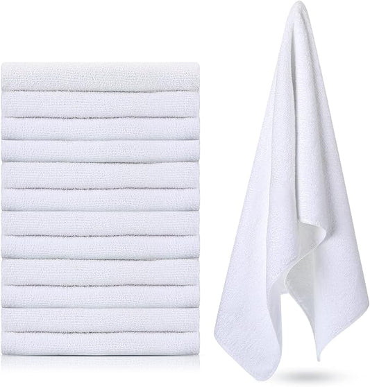 Handepo 12 Pcs Microfiber Workout Gym Towels, 360 GSM 12 x 30 Inch Gentle and Fast Drying Absorbent Towels for Men Women Yoga Travel Sports(White)