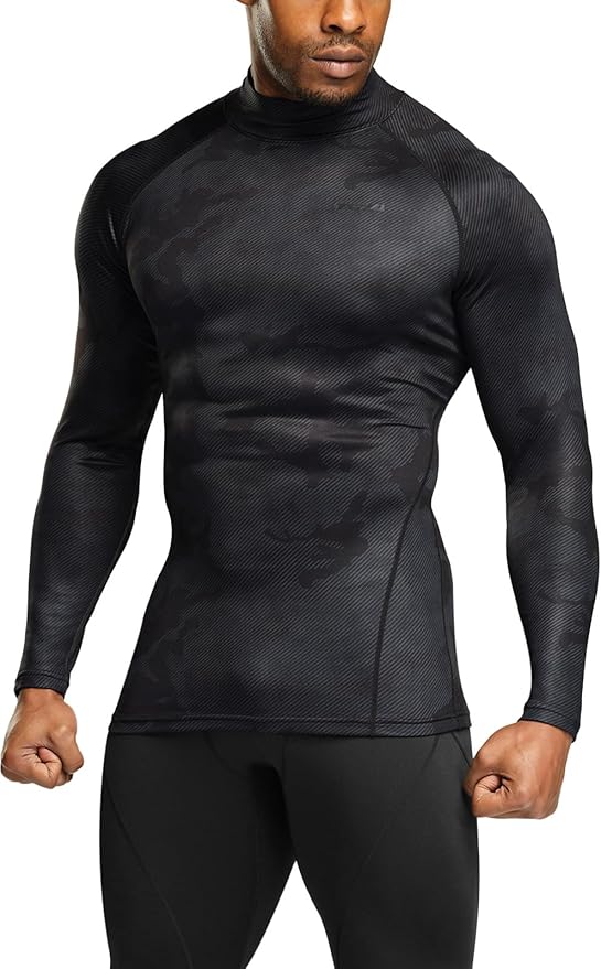 TSLA Men's Thermal Long Sleeve Compression Shirts, Mock/Turtleneck Winter Sports Running Base Layer Top