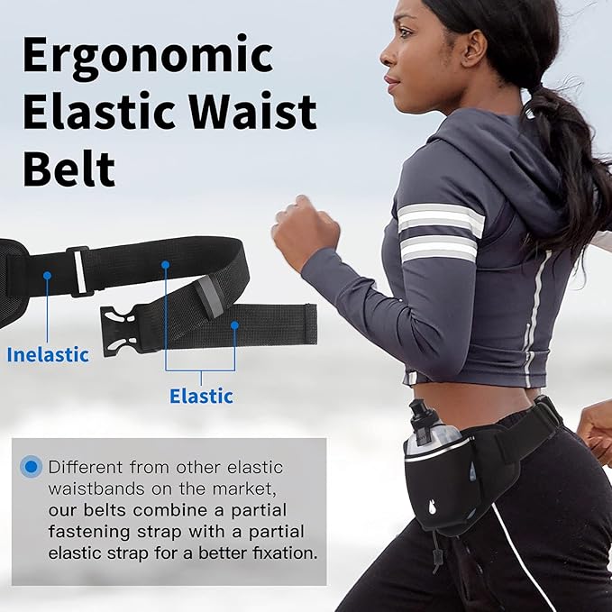 PYFK Running Belt with Water Bottles, Hydration Belt for Men and Women, Water Bottle Holder Running Pouch Water Belt, Fanny Pack Fits 7 inches Phones, Waist pack for Runner Jogging