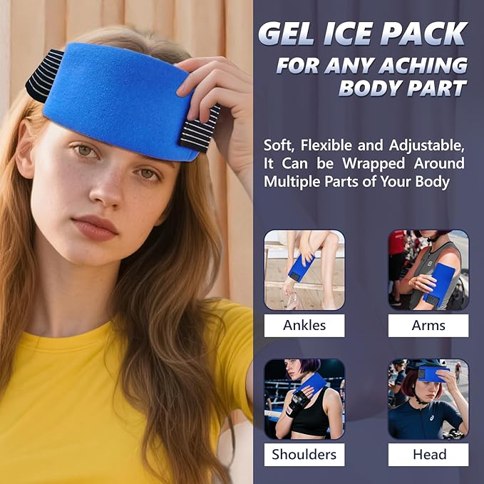 Reusable Gel Soft Ice Packs for Injuries, 4 Pack Flexible Hot and Cold Packs with Strap for Knees, Back, Face, Joint & Muscle Pain Relief (Small 4.33"x 9.45")