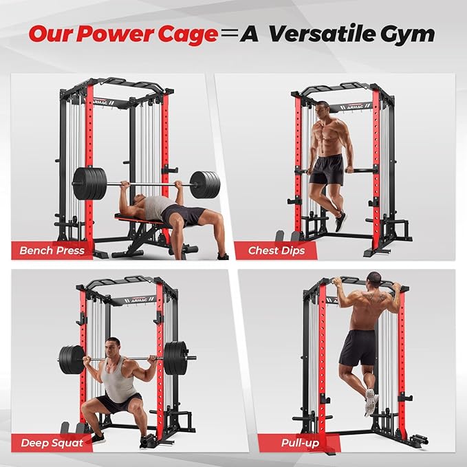 ARMAC Multi-Functional Power Rack-2000lbs Capacity All-in-One Squat Rack with Dual Pulley System, Power Cage for Home Gym Strength Training