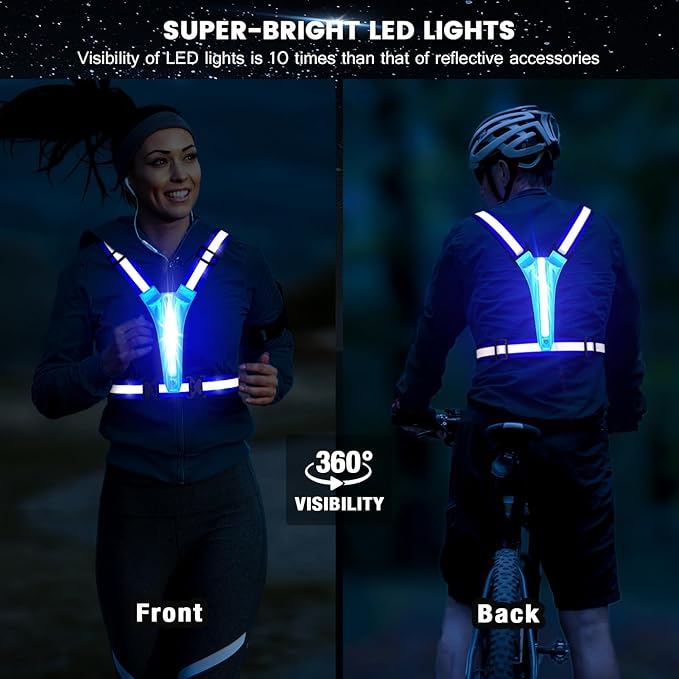 LED Reflective Running Vest Gear,Light Up Vest Runners Night Walking USB Rechargeable,Up to 11hrs Light with Adjustable Waist/Shoulder for Women Men Kids