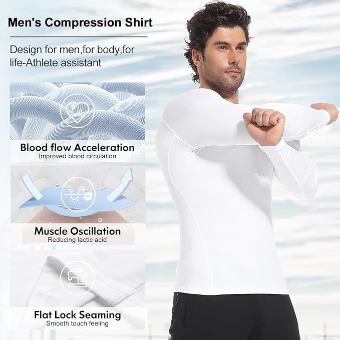 CL convallaria 4 Pack Compression Shirts Men Long Short Sleeve Cooling Dry Rash Guard Athletic Workout T Shirt for Sports