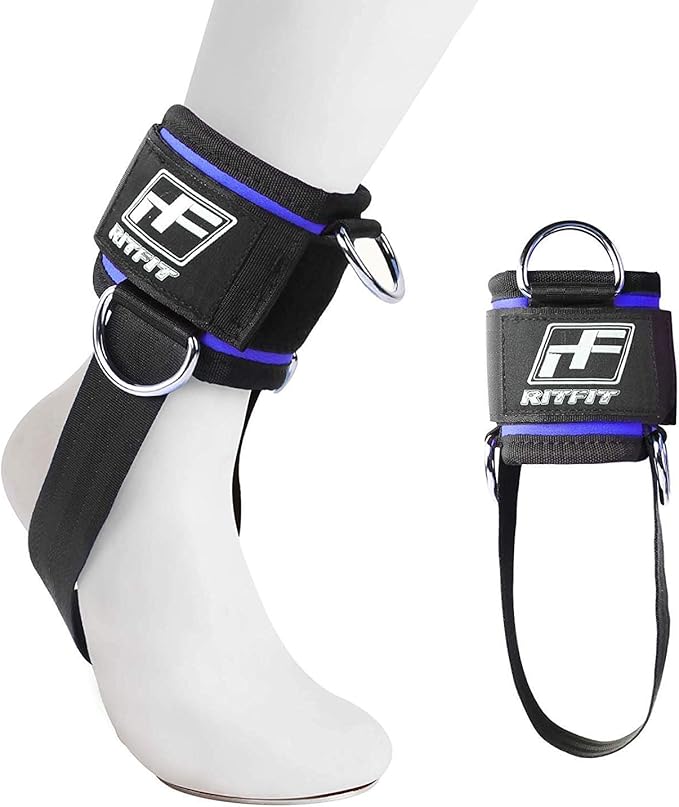 RitFit Kickback Ankle Straps Padded Ankle Strap for Cable Machine,Strong Hook and Loop,Reinforced 3 D-Ring, Adjustable Comfort fit Neoprene - Premium Ankle Cuffs to Enhance Abs, Glute & Leg Workouts