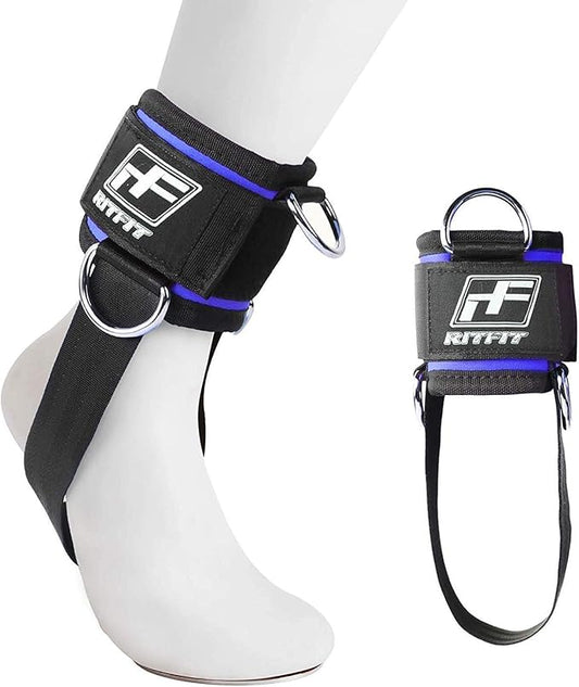 RitFit Kickback Ankle Straps Padded Ankle Strap for Cable Machine,Strong Hook and Loop,Reinforced 3 D-Ring, Adjustable Comfort fit Neoprene - Premium Ankle Cuffs to Enhance Abs, Glute & Leg Workouts