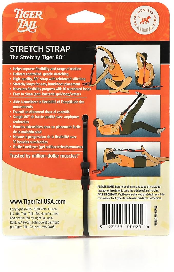 Tiger Tail The Stretchy Tiger 80” - Stretch/Yoga Strap with 10 Numbered Loops for Yoga, Physical Therapy, Pilates, & Exercise, Stretching Strap with Loop