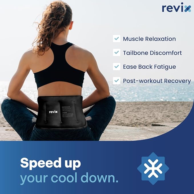 REVIX 16" × 9" Flexible Gel Ice Packs Reusable for Lower Back with Strap, Dual-Sided Soft Body Ice Wraps for Shoulder, Neck, Abdomen and Leg Relief, Black 2 Packs