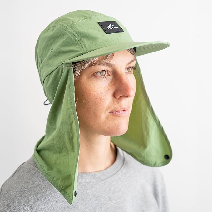 Tillak Chamisa Sun Hat, Lightweight Nylon 5 Panel Cap with Hide-able Neck Shade and Spring Cord