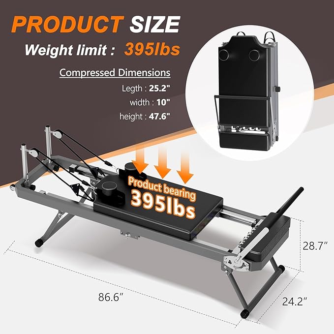 SogesPower Pilates Reformer Machine for Home Gym Workout, Foldable Pilates Equipment with High Strength Alloy Springs for Beginners, Up to 400lbs