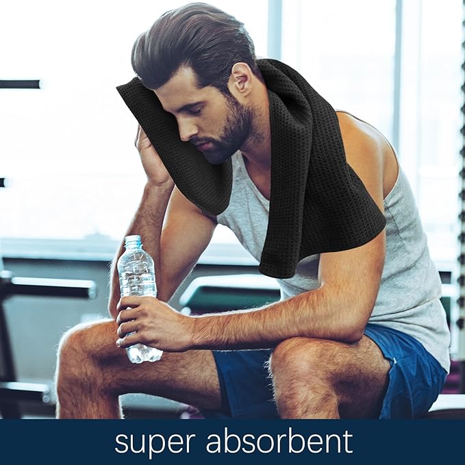 Microfiber Gym Towels for Working Out, Quickly Dry Yoga Towels for Men & Women Tennis, 16 Inch x 27 Inch, 6 Pack, Black