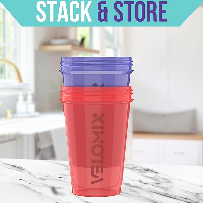 VELOMIX -2 Pack- 20 oz Protein Shaker Bottles for Protein Mixes - 2x Wire Whisk | Leak Proof Shaker Cups for Protein Shakes and Pre Workout | Protein Shaker Bottle Pack (Blush Storm)
