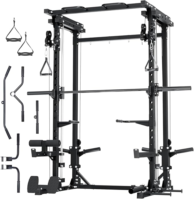 MAJOR FITNESS Drone3 Smith Machine, All-in-One Home Gym Power Rack with Cable Crossover, Pull-Up Bars, T-Bar & Squat Station, Heavy-Duty Full-Body Workout for Strength Training